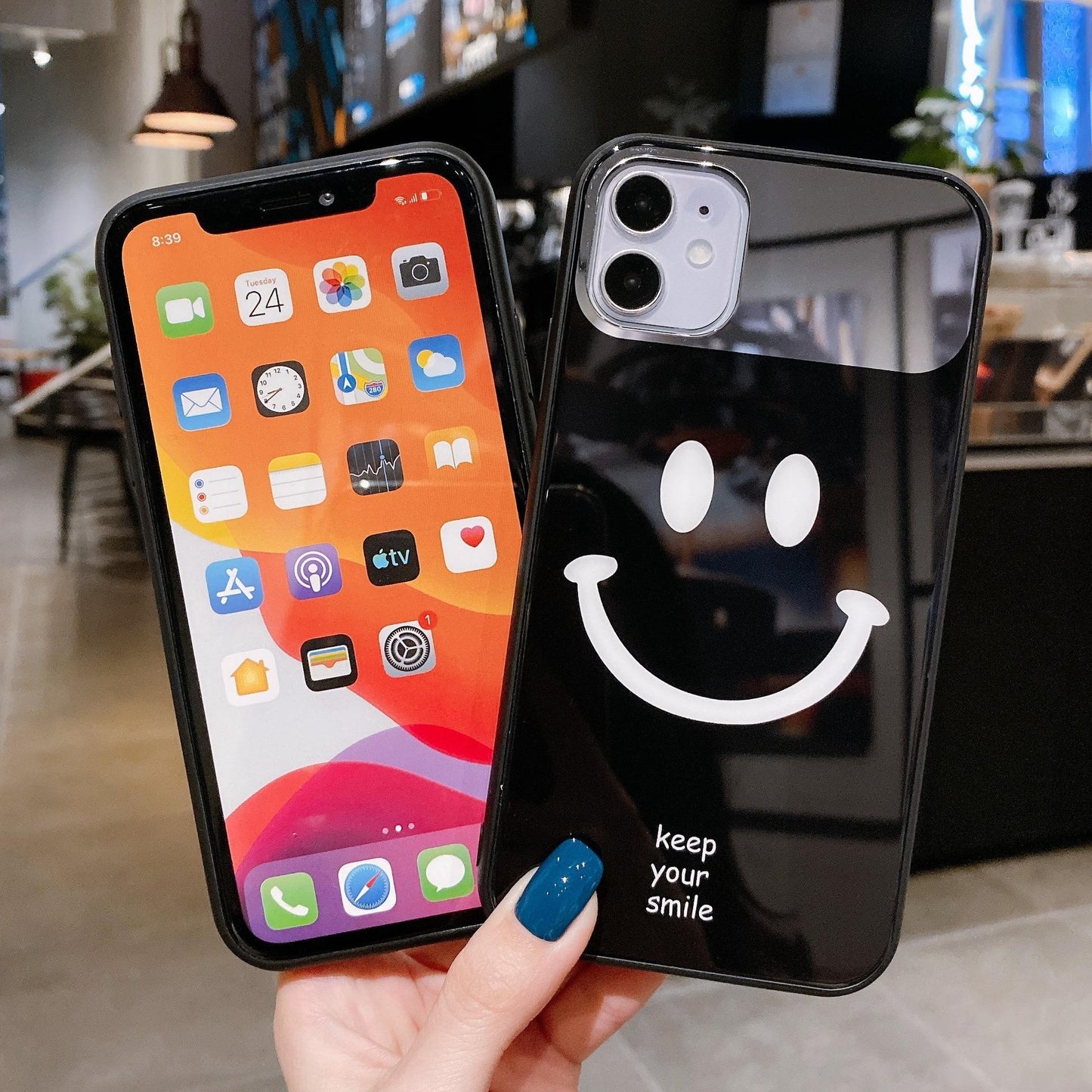 For iPhone 16ProMax 16 15 14 13 12 11 XR X/XS XSMax Phone Case, Luxury Glitter Mirror Smiling Face Plating Acrylic, Camera Protection Hard Full Cover