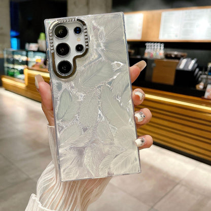 For Samsung S25Ultra S25 S24 S23 S22 Phone Case, Luxury Electroplating Laser Feathers Silk Pattern Acrylic Slim, Full Camera Protection Non-Yellowing Hard Cover