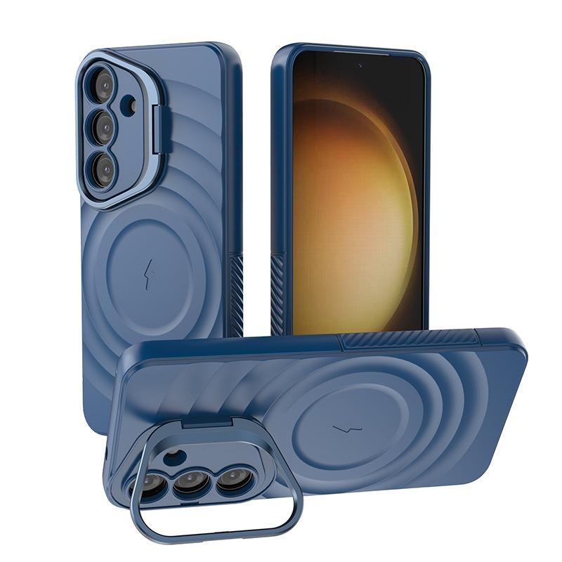 Matte Ripple Pattern Magnetic Phone Case with Camera Kickstand For Samsung S25Ultra S25Plus S25 Skin Feel Shockproof Soft Full Cover