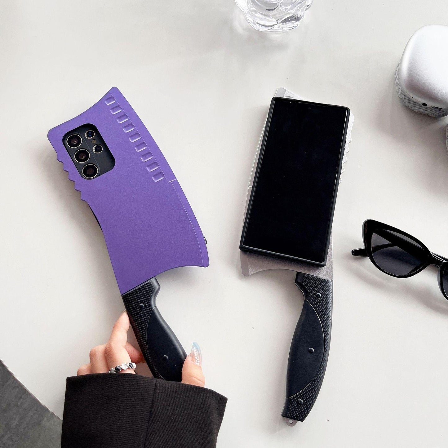 Creativity TPU Spoof Kitchen Knife Pattern Plating Len Protection Phone Case For Samsung S25Ultra S24 S23 S22 S21 Hard Full Cover