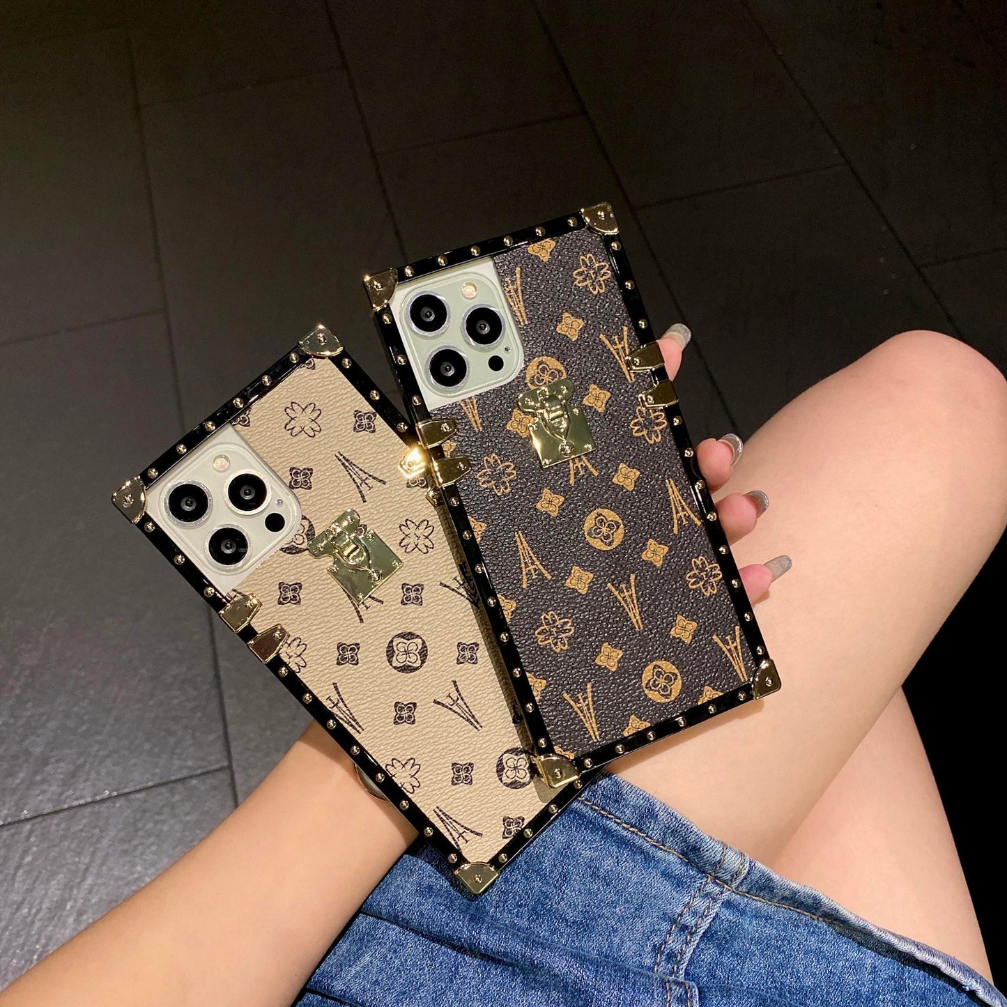 Luxury Classic Leather Lock Anti Drop Case For iPhone 16 15 14 13 12 11 Plus Pro Max Fashion Square Case Back Cover