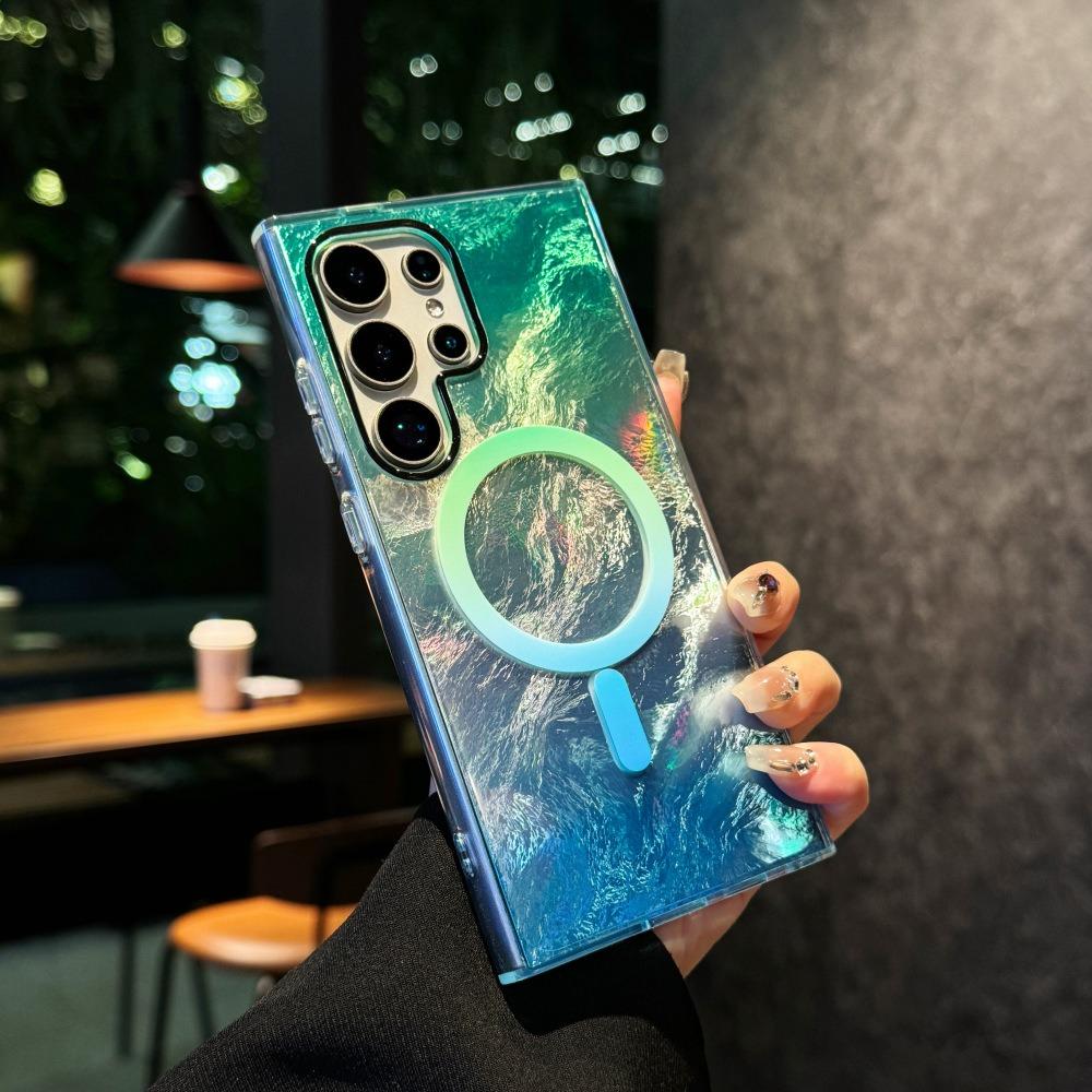 Glacier Gradient Laser Glitter Strong Magnetic HD Transparent PC Slim Phone Case For Samsung S25Ultra S25 S24 S23 S22 Shockproof Hard Full Cover