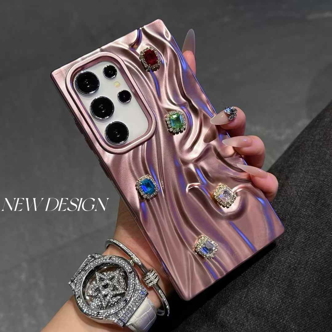 For Samsung S25Ultra S25 S24 A56 A55 A54 A36 A35 A26 A25 A16 A15, Rhinestone Fancy Shape Cool Wrinkled Tin Foil Pattern Plating Hollow Heat Dissipation Case Cooling Soft Back Cover