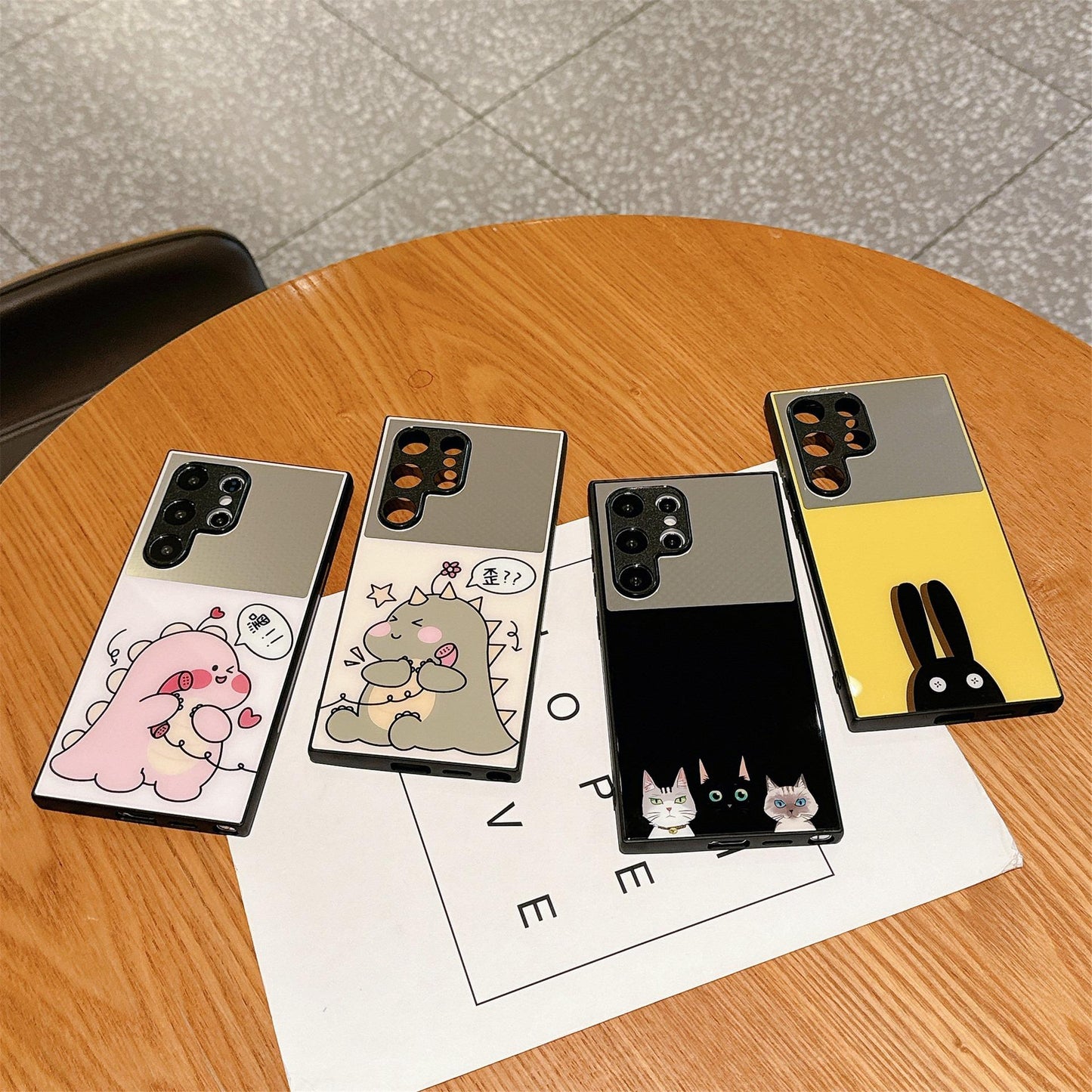 For Samsung S25Ultra S25 S24 S23 S22 S21 Phone Case, Luxury Glitter Rabbit Dinosaur Cat Mirror Cartoon Plating Acrylic, Camera Protection Hard Full Cover