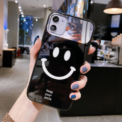 For iPhone 16ProMax 16 15 14 13 12 11 XR X/XS XSMax Phone Case, Luxury Glitter Mirror Smiling Face Plating Acrylic, Camera Protection Hard Full Cover