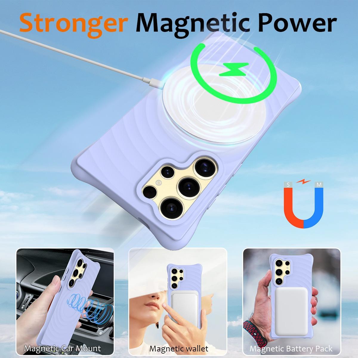Matte Ripple Pattern Magnetic Phone Case For Samsung S25Ultra S25 S24FE S24 S23 Skin Feel Heavy Duty Protection Bumper Shockproof Soft Full Cover