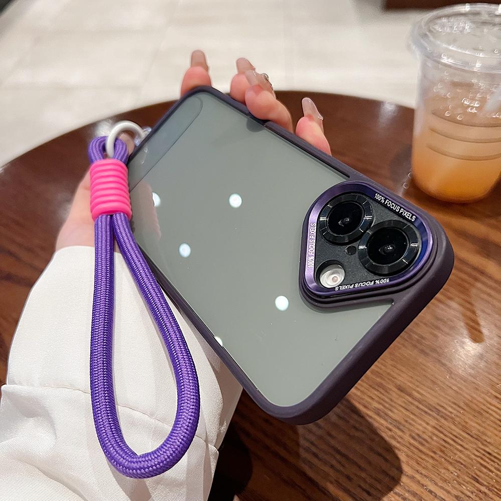 Colorful Crystal High Definition Clear Magnetic Phone Case with Woven Wristband For iPhone 16ProMax 16 15 14 13 12 11 Pro Max Plus Transparent HD Len Protection Hard Full Cover