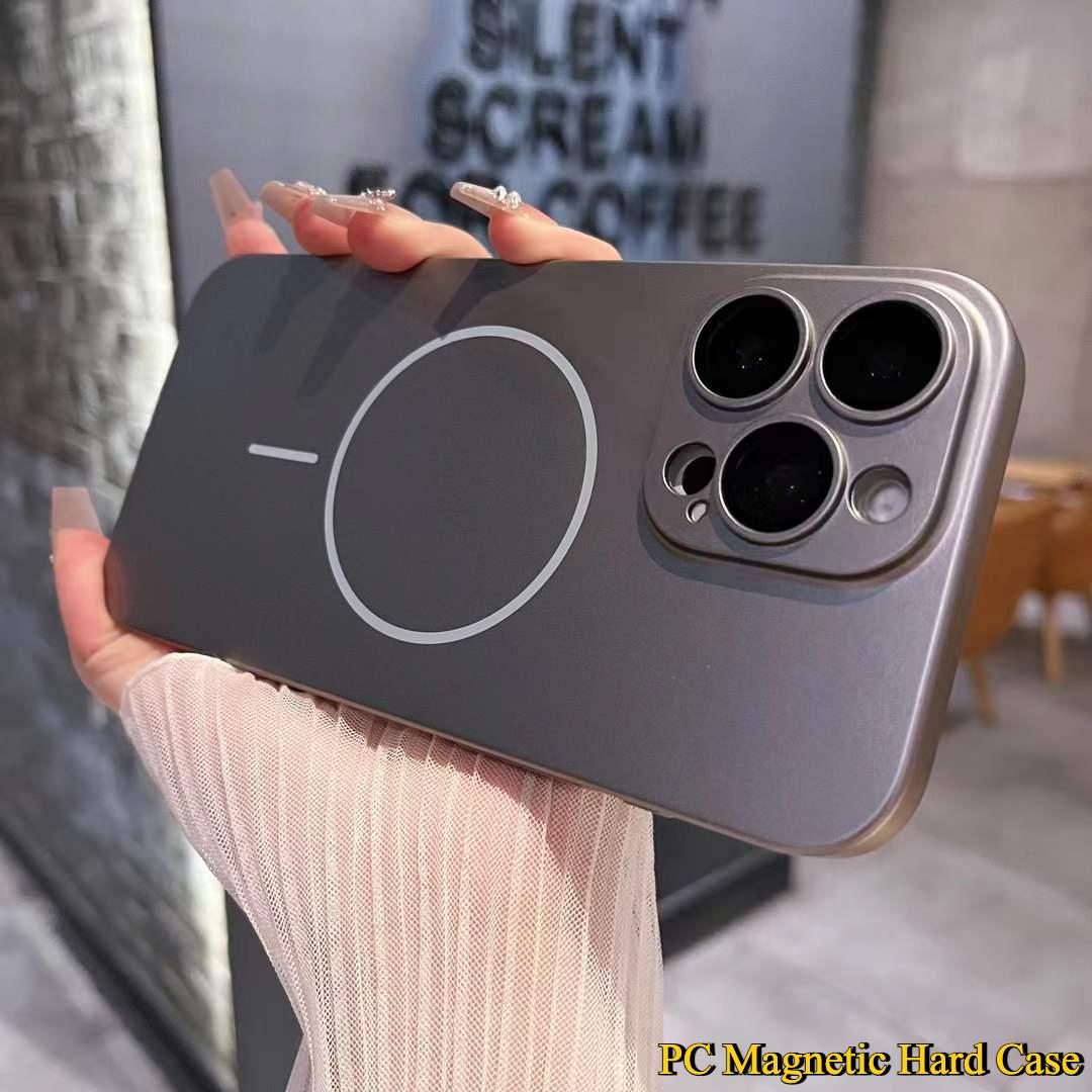 Slim Matte Fine Ring Metallic Glossy Strong Magnetic PC Phone Case For iPhone 16ProMax 16 15 14 13 12 11 Hand Feel Hard Full Cover