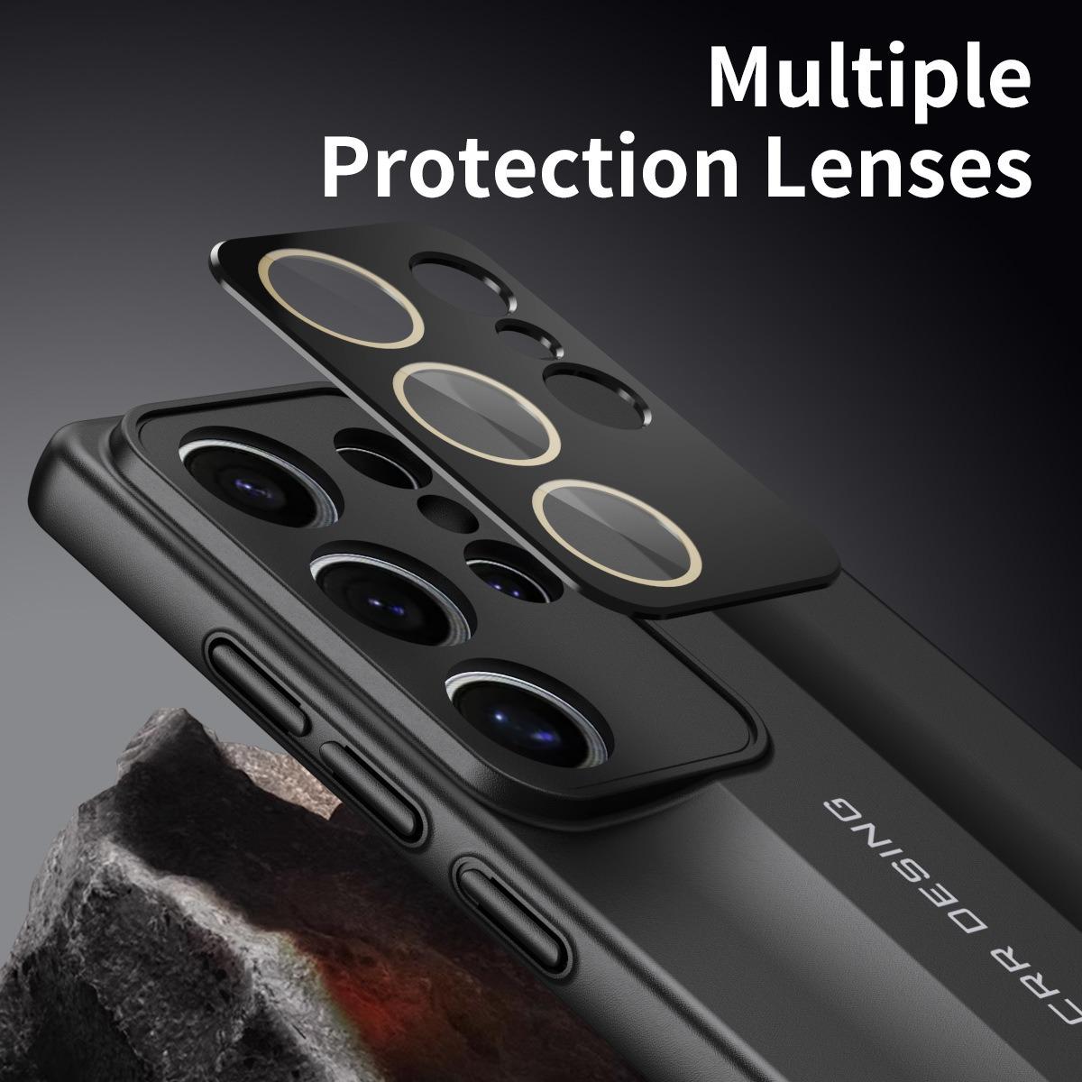 Premium PC Leather Two-tone Len Protector Shockproof Phone Case For Samsung S25Ultra S25 S24 S23 Hard Full Cover