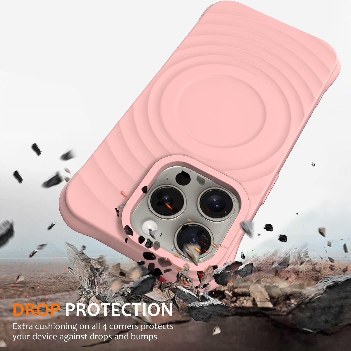 Matte Ripple Pattern Magnetic Silicone Phone Case For iPhone 16ProMax 16E 16 15 14 13 12 Skin Feel Heavy Duty Protection Shockproof Soft Full Cover