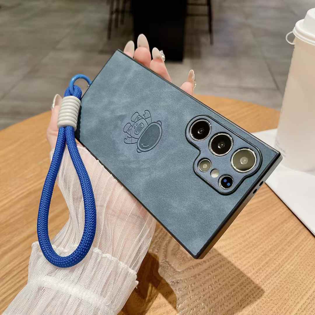 For Samsung S25Ultra S25Edge S24 S23 S22 S21 Note20 A16 A26 A36 A55 A56 Case With Weave Wristband, Astronaut Pattern Matte Suede Leather Shockproof Hard Phone Case