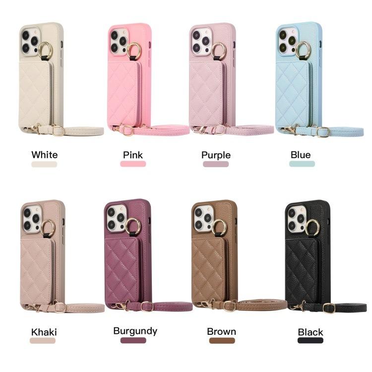 For iPhone 16ProMax 16 15 14 13 12 11 Leather Phone Case with Double Folding Wallet Lanyard, Anti-Fall Card Slot Mirror Ring Kickstand Shockproof Business Hard Full Cover