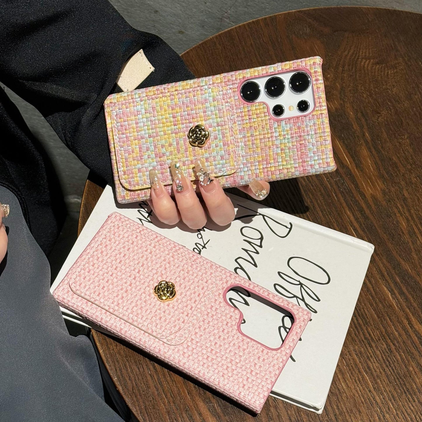 For Samsung S25Ultra S24 S23 S22 Case, Simple Slim Woven Pattern Fabrics Wallet Shockproof Card Slot Hard Full Cover