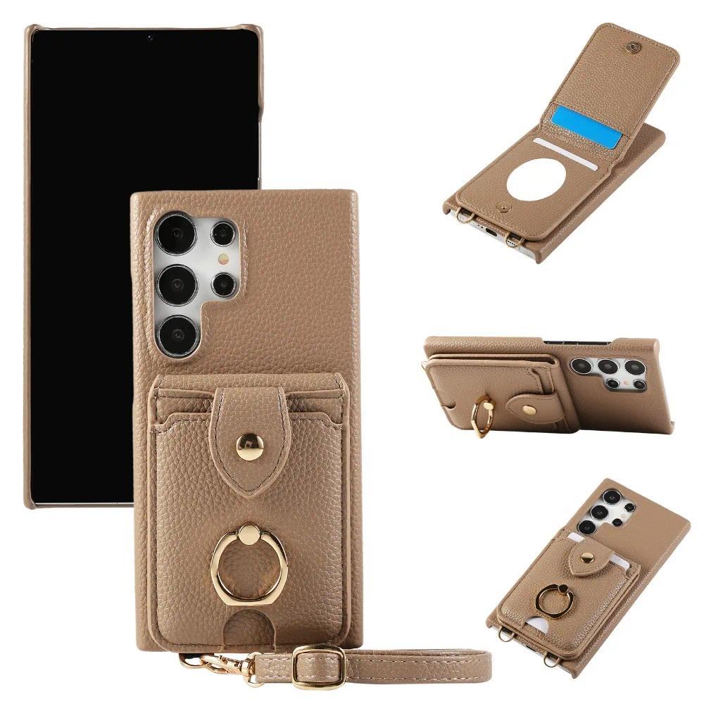 Crossbody Mirror Wallet with Card Holder Phone Case for Samsung Galaxy S25 S24 S23 S22 Ultra Plus S24 FE Back Cover