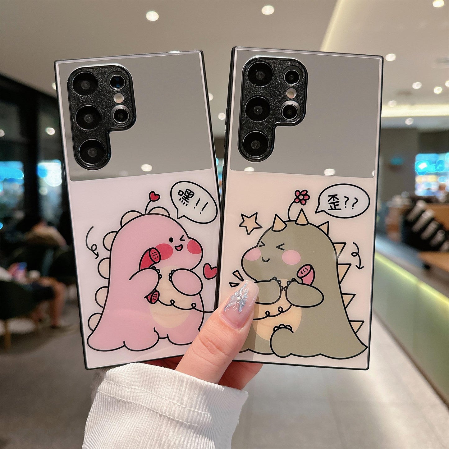 For Samsung S25Ultra S25 S24 S23 S22 S21 Phone Case, Luxury Glitter Rabbit Dinosaur Cat Mirror Cartoon Plating Acrylic, Camera Protection Hard Full Cover