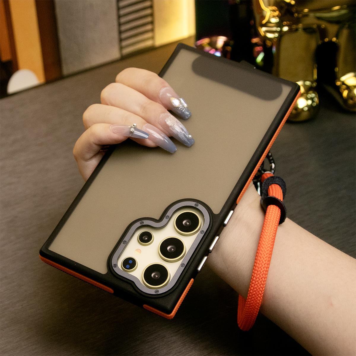 For Samsung S25Ultra S24 S23FE A15 A14 A25 A24 A34 A35 A54 A55 Phone Case, Metal Camera Protection, With Multifunctional Wristband, Elegant Matte Camera Frame Shockproof Bumper Hard Full Cover