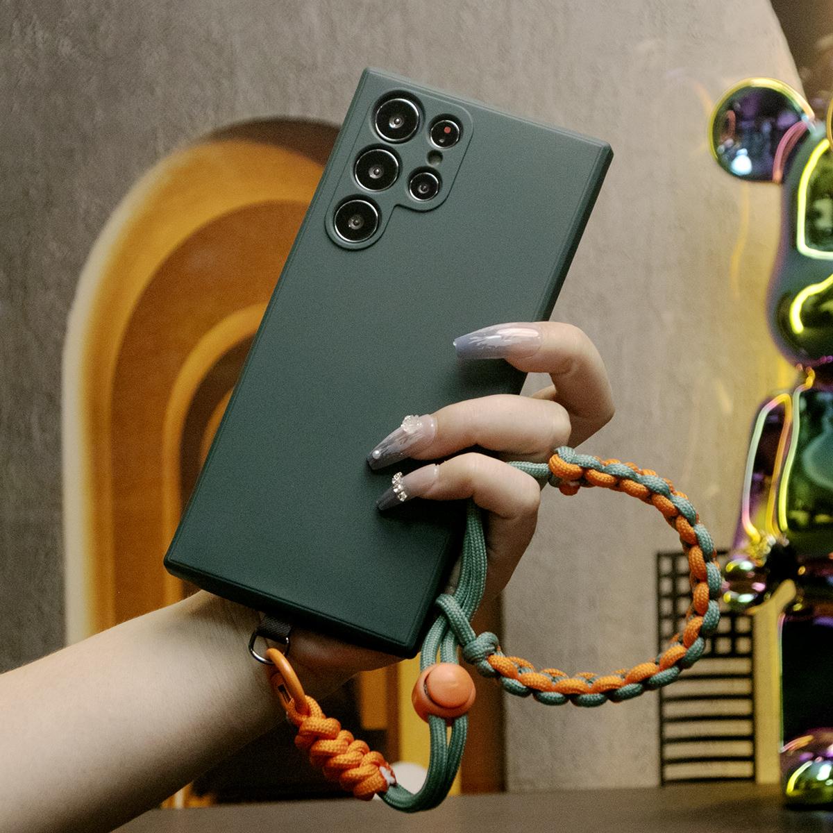 Liquid Silicone Matte Shockproof Phone Case With Adjustable Woven Strap For Samsung  S25 S25Plus S25Ultra S24 S24FE S24Plus S24Ultra Camera Protect Soft Cover