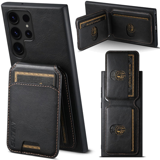 For Samsung S25 S24 S23 S22 Note20 Ultra Plus Phone Case, Smooth Surface Oil Wax Pattern Flip Wallet Durable Faux Card Slot Leather Kickstand Magnetic Clasp Shockproof Phone Case