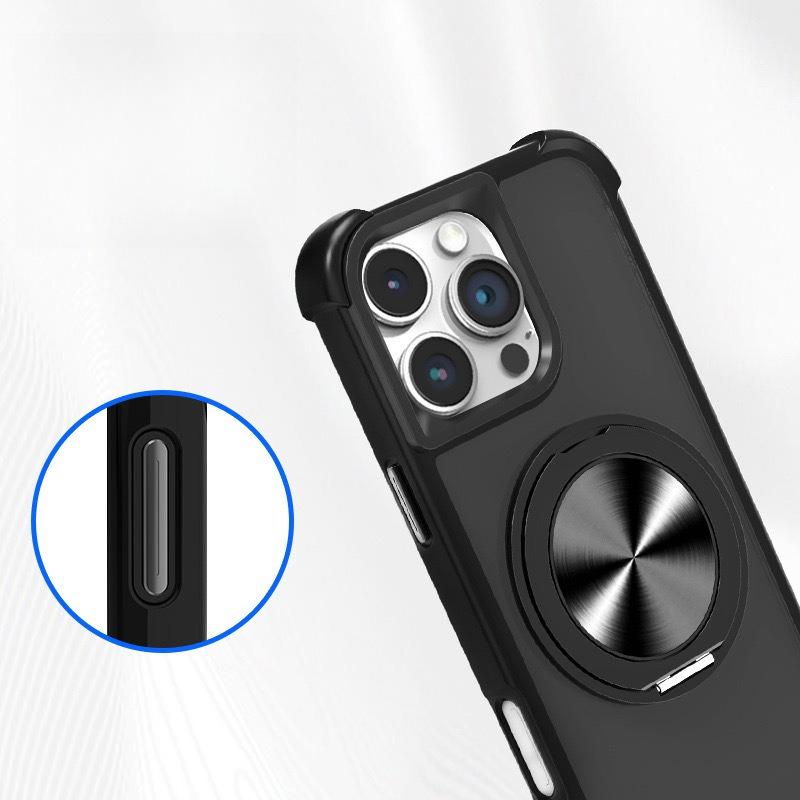 Four Corner Shockproof Slim PC Strong Magnetic Phone Case with 360 Rotating Metal Kickstand For iPhone 16ProMax 15 14 13 12 Skin Feel Bumper Shockproof Hard Full Cover