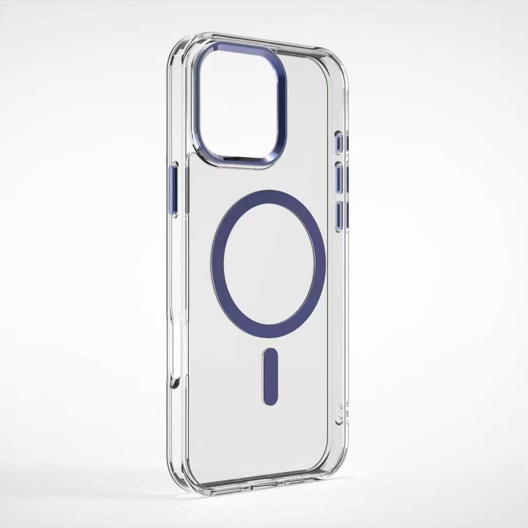 Crystal HD Transparent Strong Magnetic Camera Hardware Shockproof Phone Case For iPhone 16ProMax 15 14 13 Not Yellowing Clear Hard Full Cover