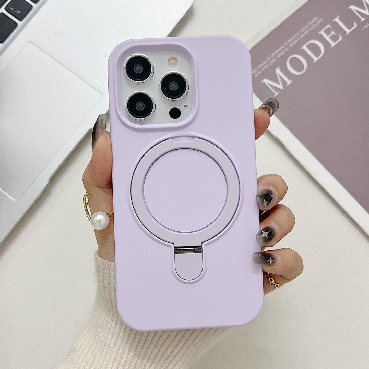 Strong Magnetic Kickstand Phone Case For iPhone 16 15 14 13 12 for MagSafe, Skin-friendly Liquid Silicone Shockproof with Microfiber Lining Full Cover