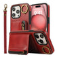 For iPhone 16ProMax 16 15 14 13 12 Leather Phone Case with Double Folding Wallet Wristband, Anti-Fall Card Bag Kickstand Shockproof Business Hard Full Cover