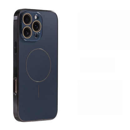 AG Glass Plating Fine Ring Strong Magnetic Phone Case With Len Protector For iPhone 16ProMax 15 14 13 12 11, Phone Handfeel Hard Full Cover