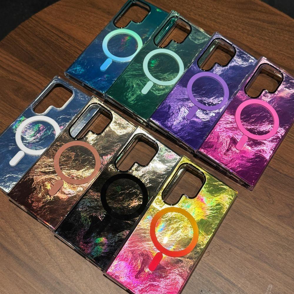 Glacier Gradient Laser Glitter Strong Magnetic HD Transparent PC Slim Phone Case For Samsung S25Ultra S25 S24 S23 S22 Shockproof Hard Full Cover