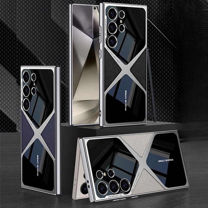 For Samsung S25Ultra S24Ultra S23Ultra Case, Leather Electroplate Cool Slim, Luxury Elegant Phone Case Camera Protection Shockproof Cover