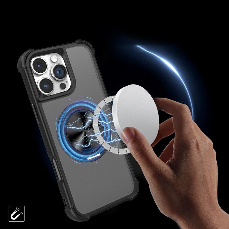 Four Corner Shockproof Slim PC Strong Magnetic Phone Case with 360 Rotating Metal Kickstand For iPhone 16ProMax 15 14 13 12 Skin Feel Bumper Shockproof Hard Full Cover