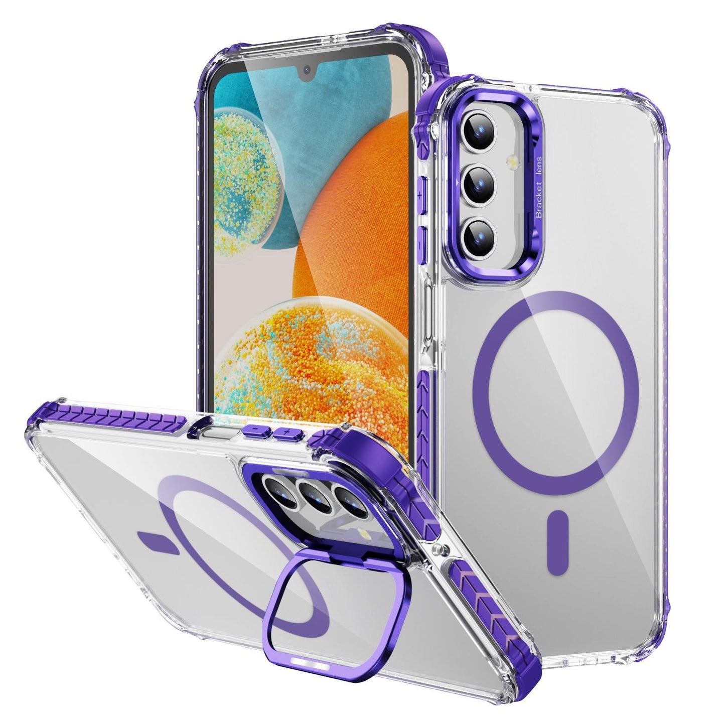 HD Transparent Anti-Dust Four Corner Anti-Fall Bumper Shockproof Strong Magnetic Phone Case With Metal Camera Kickstand for Samsung S25Ultra S24 S23FE S23 A14 A15 A25 A35 A54 A55