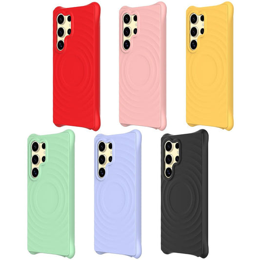 Matte Ripple Pattern Magnetic Phone Case For Samsung S25Ultra S25 S24FE S24 S23 Skin Feel Heavy Duty Protection Bumper Shockproof Soft Full Cover