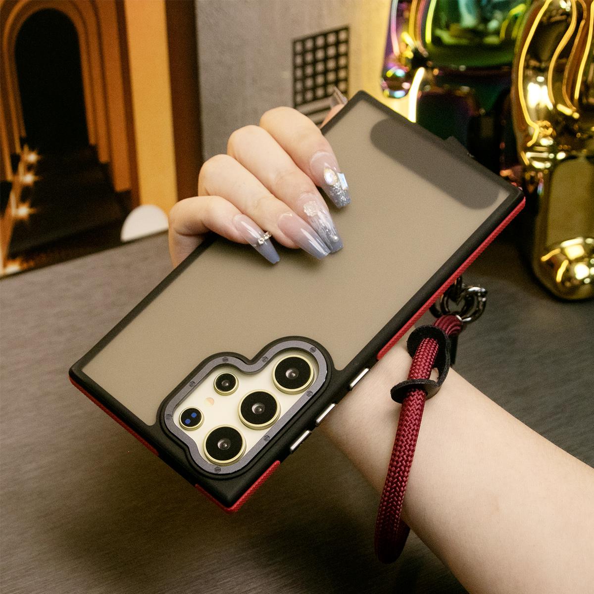For Samsung S25Ultra S24 S23FE A15 A14 A25 A24 A34 A35 A54 A55 Phone Case, Metal Camera Protection, With Multifunctional Wristband, Elegant Matte Camera Frame Shockproof Bumper Hard Full Cover