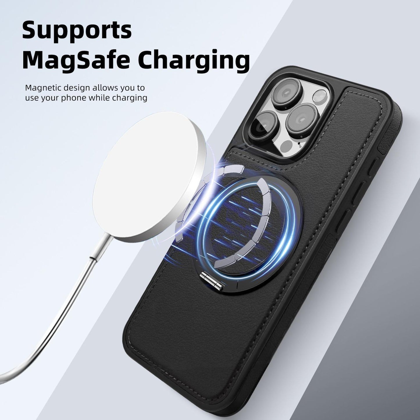 Luxury Full Leather Phone Case For iPhone 16ProMax 16 15 14 13 12 11 Magnetic Rotate Metal Holder Stand Back Cover
