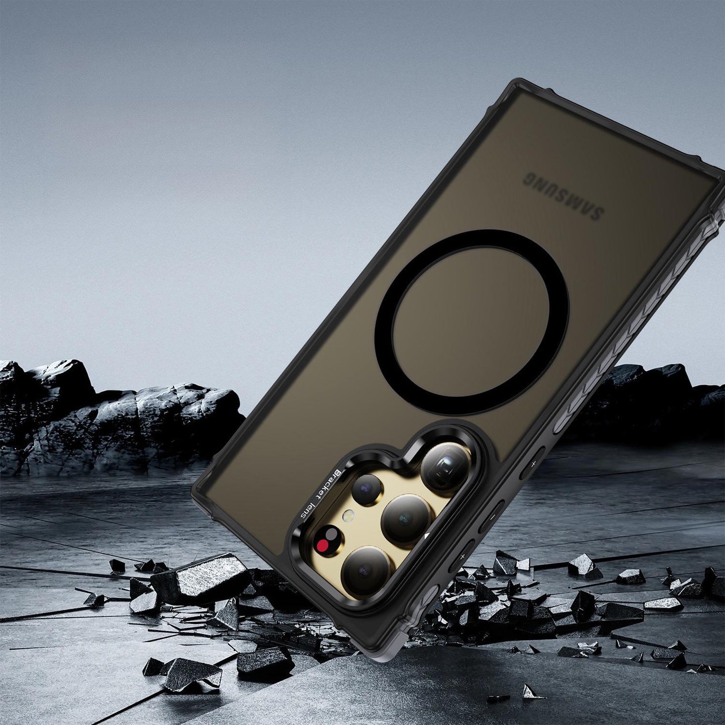 Two-tone Matte Transparent Anti-Dust Four Corner Anti-Fall Bumper Shockproof Strong Magnetic Phone Case With Metal Camera Kickstand for Samsung S25Ultra S24 S23FE S23 A14 A15 A25 A35 A54 A55