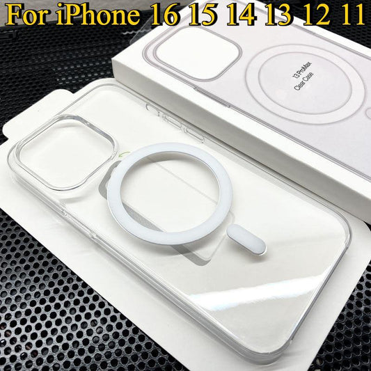 Transparent Hard PC Phone Case For iPhone 16 15 14 13 12 11 Pro Max Clear Crystal Magnetic Back Cover