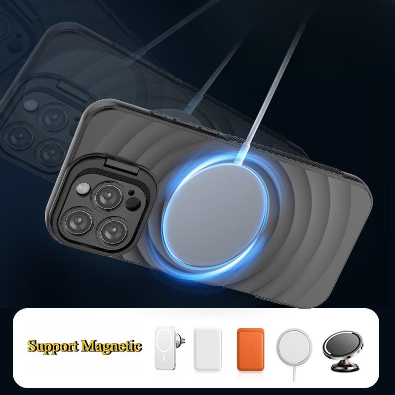 Matte Ripple Pattern Magnetic Phone Case with Camera Kickstand For iPhone 16ProMax 16 15 14 13 Skin Feel Shockproof Soft Full Cover