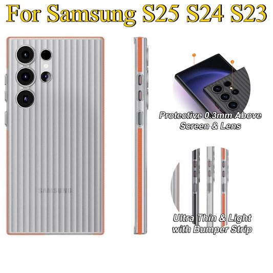 Corrugated Patter Matte Clear Ultra-thin Light Hard Slim Polycarbonate Transparent Phone Case with Bumper Strip for Samsung S25Ultra S25 S24 S23 Full Cover