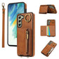 For Samsung S25Ultra S24 S23 S22 A16 A15 A35 A55 Leather Phone Case with Double Folding Wallet Wristband, Anti-Fall Card Bag Kickstand Shockproof Business Hard Full Cover