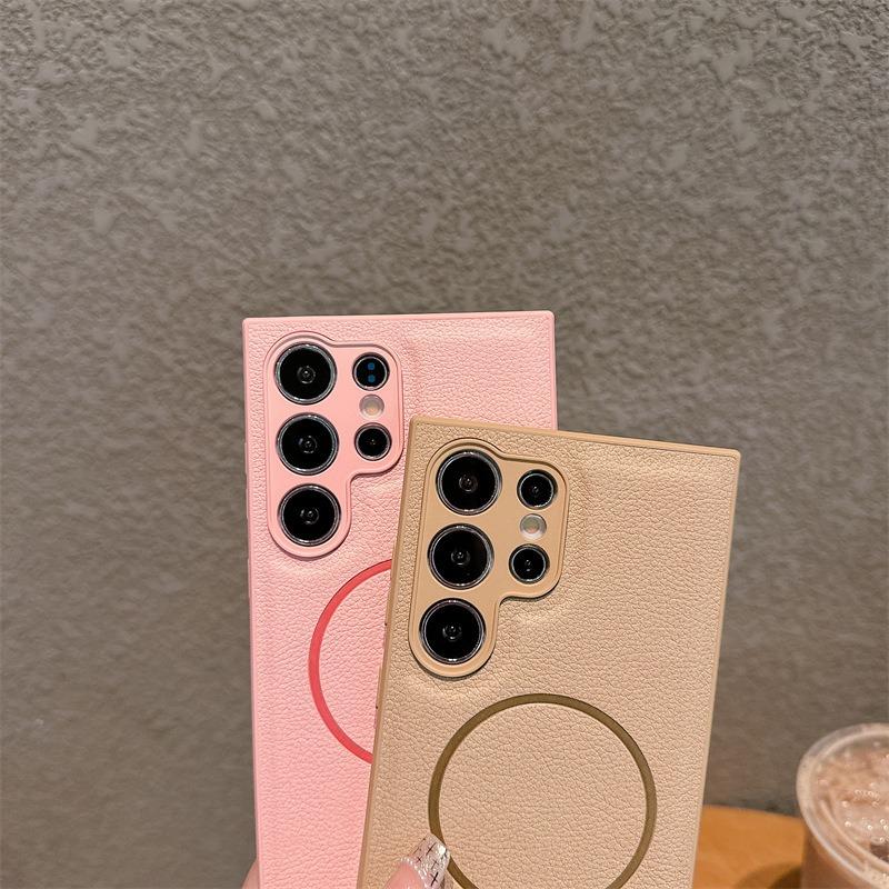 For Samsung S25Ultra S25 S24 S23 Phone Case, Luxury Slim Fine Line Magnetic Matte Leather Emboss Pattern Len Protection Shockproof Hard Full Cover