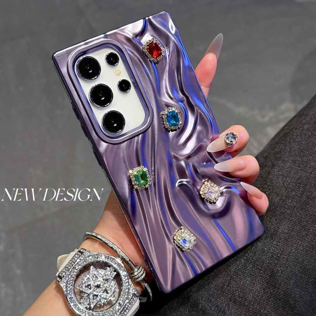 For Samsung S25Ultra S25 S24 A56 A55 A54 A36 A35 A26 A25 A16 A15, Rhinestone Fancy Shape Cool Wrinkled Tin Foil Pattern Plating Hollow Heat Dissipation Case Cooling Soft Back Cover