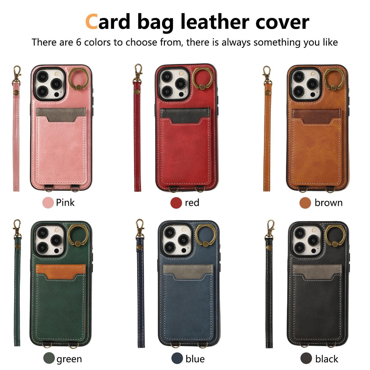 For iPhone 16ProMax 16 15 14 13 12 Leather Phone Case with Double Folding Wallet Wristband, Anti-Fall Card Slot Ring Kickstand Shockproof Business Hard Full Cover