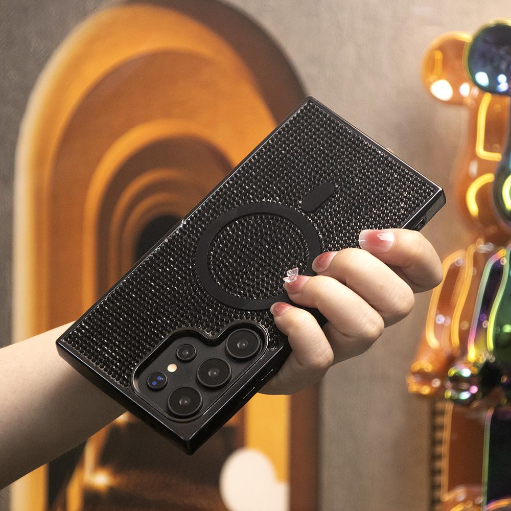 Colorful Glitter Rhinestone Plating Diamonds Strong Magnetic Wireless Charging Phone Case For Samsung S25Ultra S25+ S25 S24 S23 Ultra Shockproof Protection Soft Bumper Cover