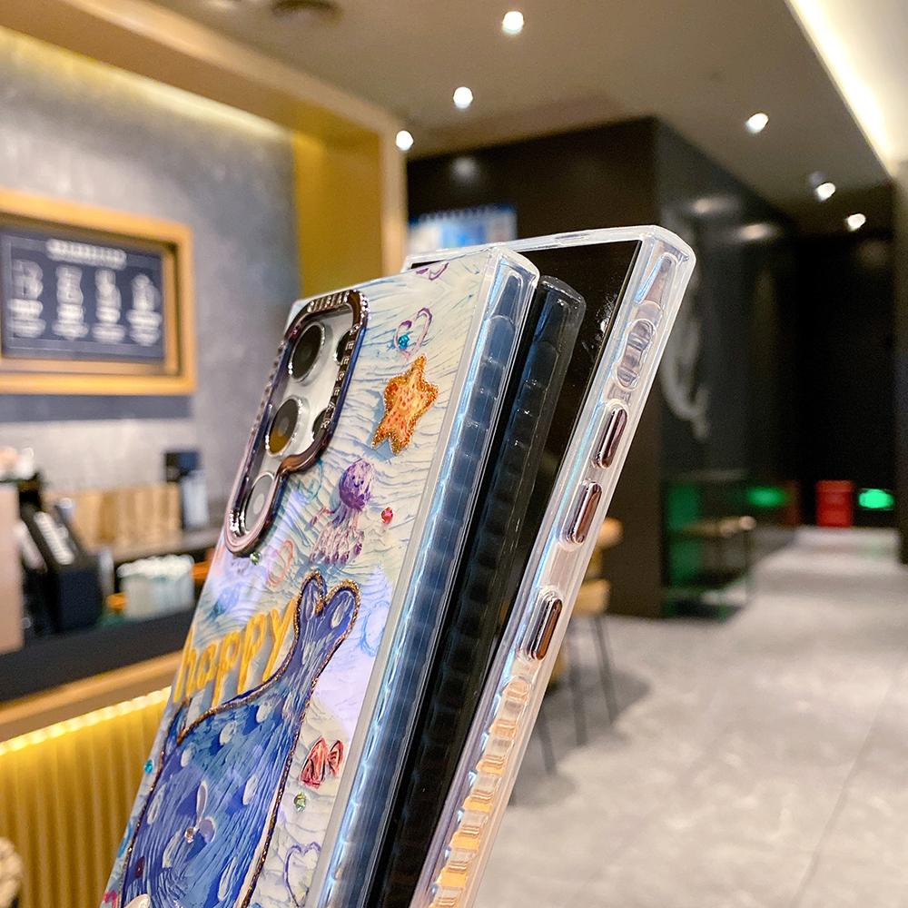 For Samsung S25 S24 S23 S22 A35 A36 A26 A54 A55 A56 Phone Case, Happy Whale Butterfly Flower Rainbow Castle, Oil Painting Camera Frame Anti-drop Hard Shockproof Full Cover