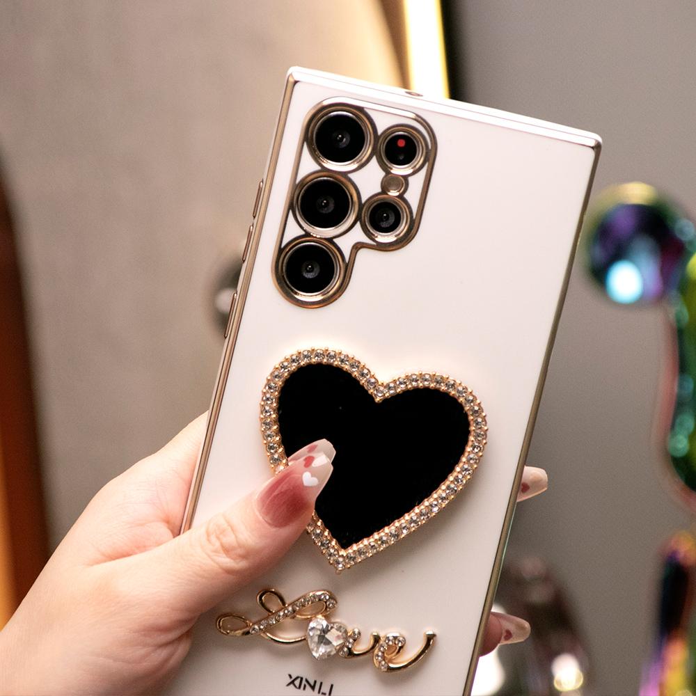 Love Heart Mirror Plating Phone Case For Samsung S25 S24 S23 S22 S21 Note20
