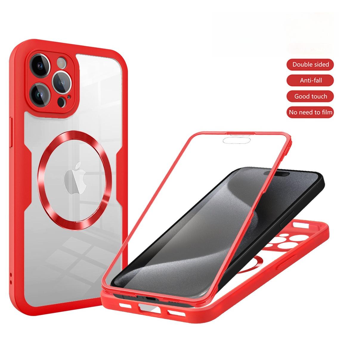 For iPhone 16E 16ProMax 16 15 14 13 Strong Magnetic Phone Case, Double Side 360 Full Protection, HD PET Screen Protector Acrylic Shockproof Hand Feel Hard Full Cover