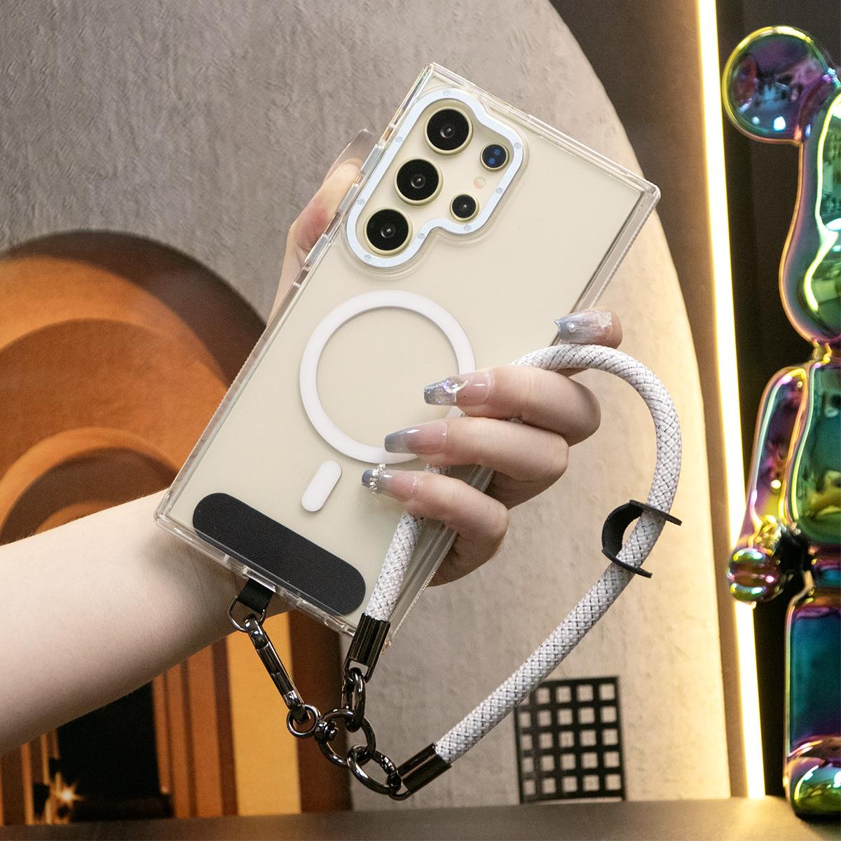 Dual Color Magnetic Clear Shockproof Phone Case For Magsafe Wireless Charging Case With Multifunctional Climbing Rope For iPhone 16 15 14 13 12 11 Pro Max Clear TPU Acrylic Bumper Hard Cover