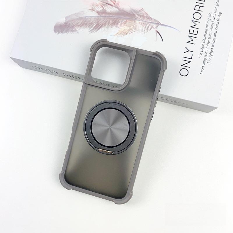 Four Corner Shockproof Slim PC Strong Magnetic Phone Case with 360 Rotating Metal Kickstand For iPhone 16ProMax 15 14 13 12 Skin Feel Bumper Shockproof Hard Full Cover
