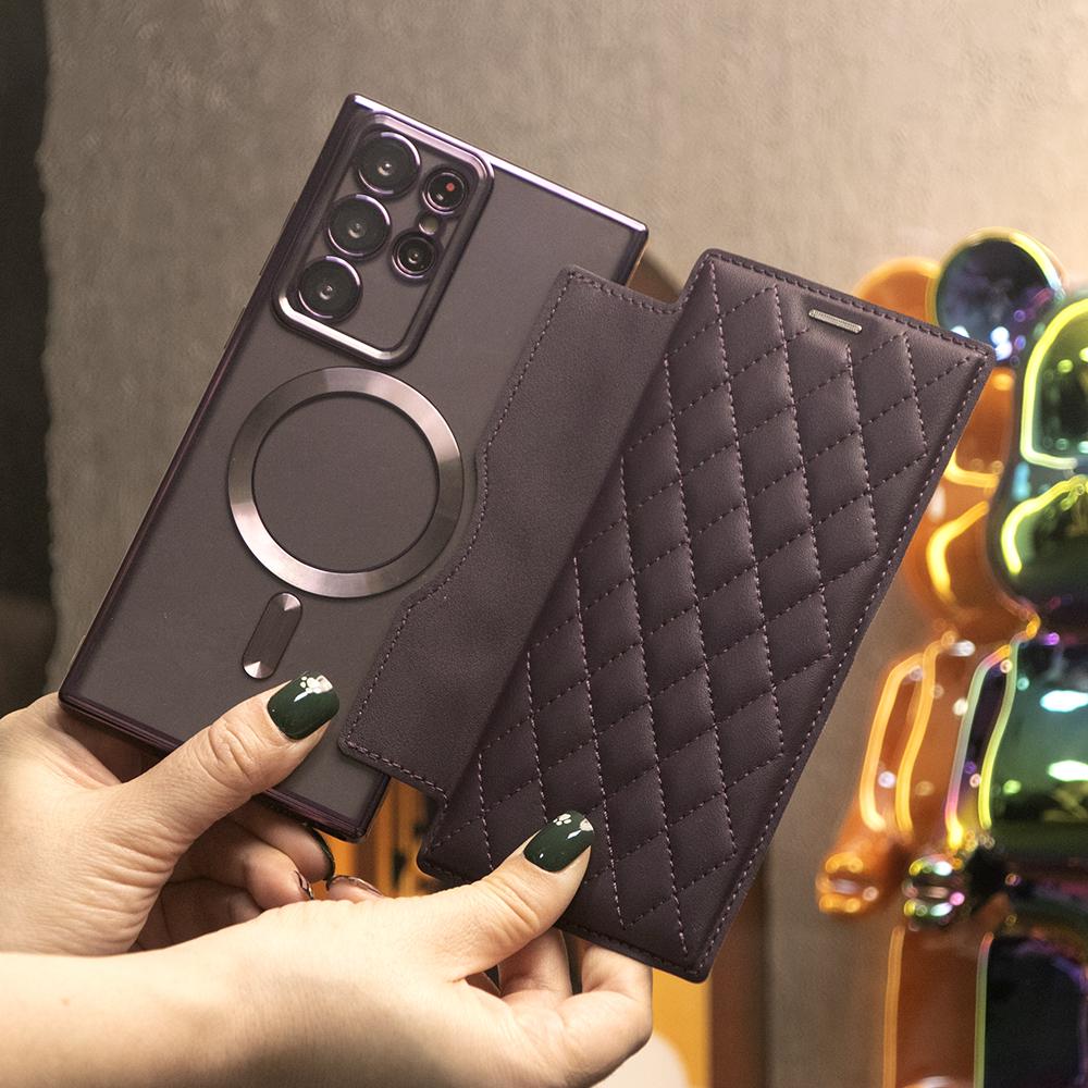 Strong Magnetic Suction Flip Leather Phone Case For Samsung S25Ultra S25 S24 S23 S22 Ultra Plus A15 A16 A35 A55 A05 Case High Leather Card Slot Equipped With Lens Protector Case