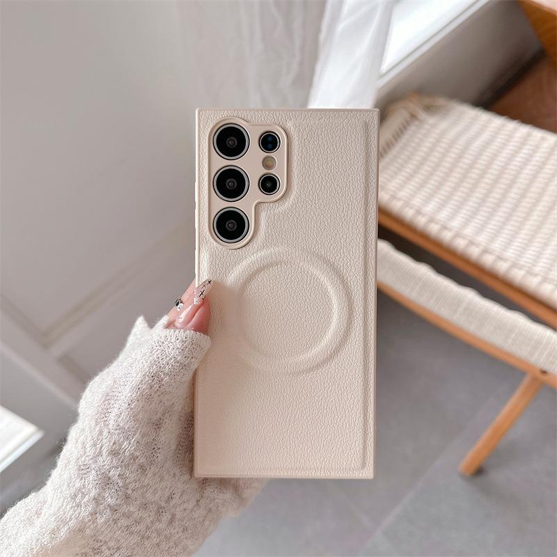 For Samsung S25Ultra S25 S24 S23 Phone Case, Luxury Slim Magnetic Matte Leather Emboss Pattern Len Protection Shockproof Hard Full Cover